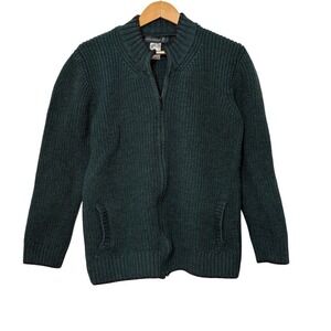 Irelands Eye 100% Wool Sweater Cardigan Zip w/ Pockets Green Thick Warm Womens L